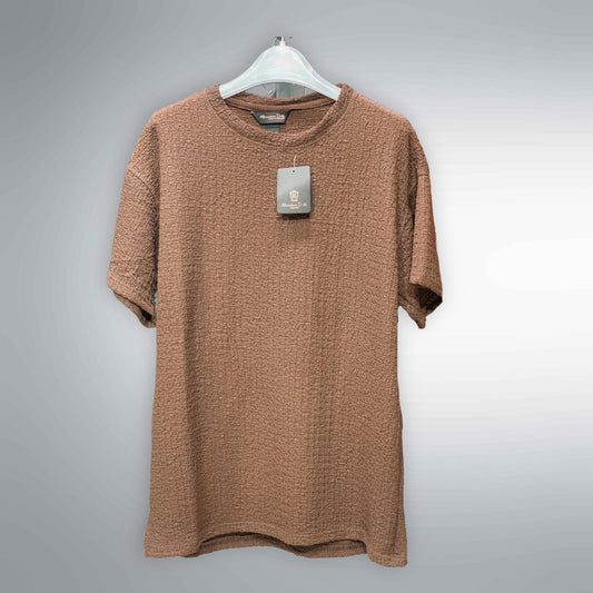 MASSIMO DUTTI popcorn T-shirt (round collar) MADE IN ROMANIA (BROWN)